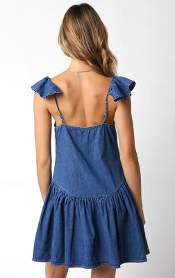 montana denim dress M A Y E MONTANA DENIM SHIRTDRESS - MID BLUE