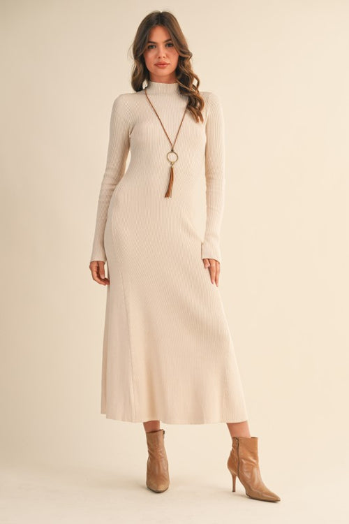 Mock Neck Midi Dress- Cream